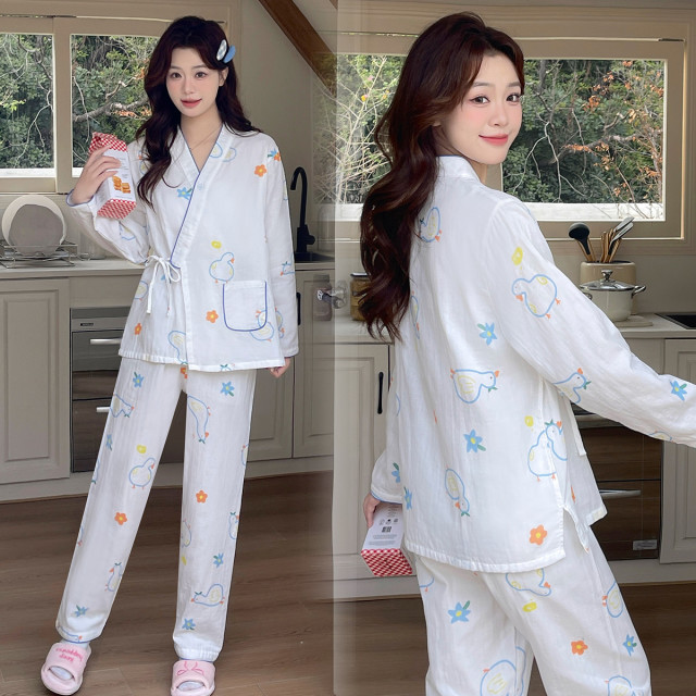 12105722.兔妈100%纯棉纱布春夏季新款月子家居服喂奶衣舒适透气哺乳睡衣套装