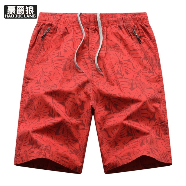 12108379.沙滩短裤男士夏季薄款纯棉透气潮流印花外穿居家休闲五分中裤