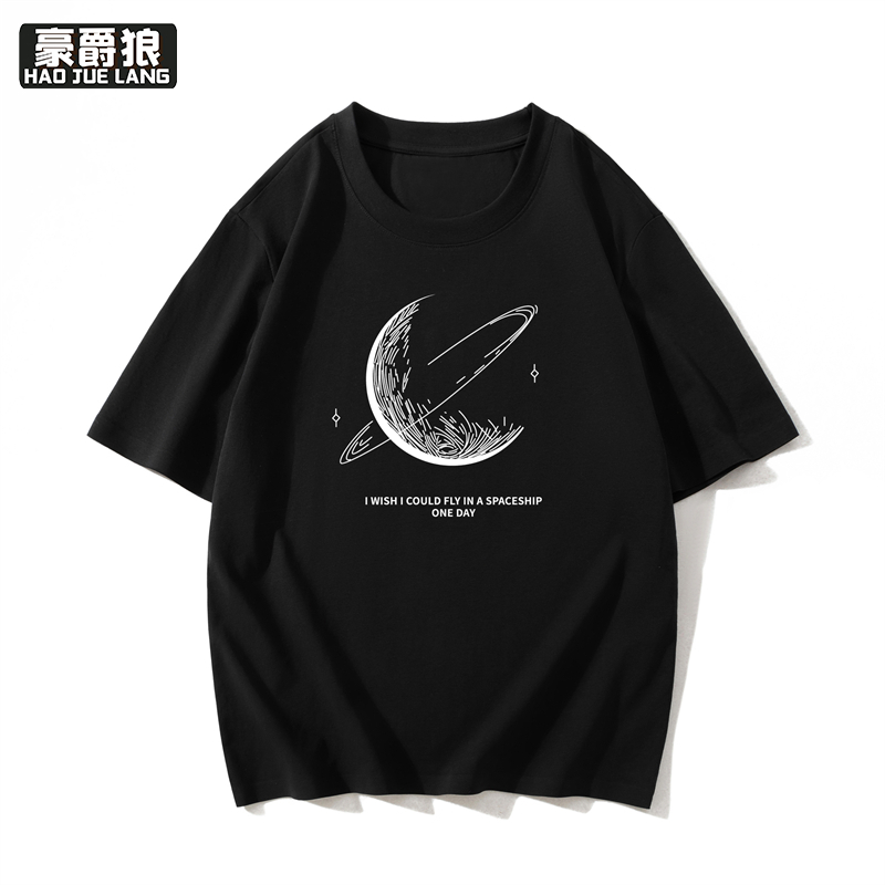 12108448.重磅纯棉男款短袖t恤夏季新款潮牌宽松印花男生半袖上衣体恤