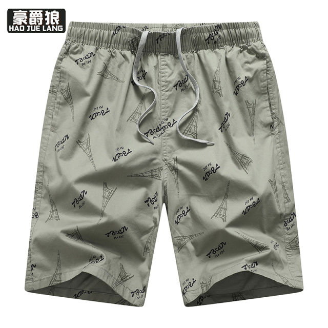 12108438.夏季纯棉沙滩裤男中裤外穿居家宽松印花休闲短裤男士五分裤子
