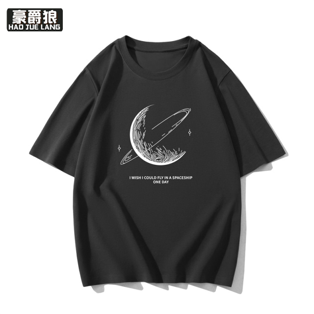 12108448.重磅纯棉男款短袖t恤夏季新款潮牌宽松印花男生半袖上衣体恤