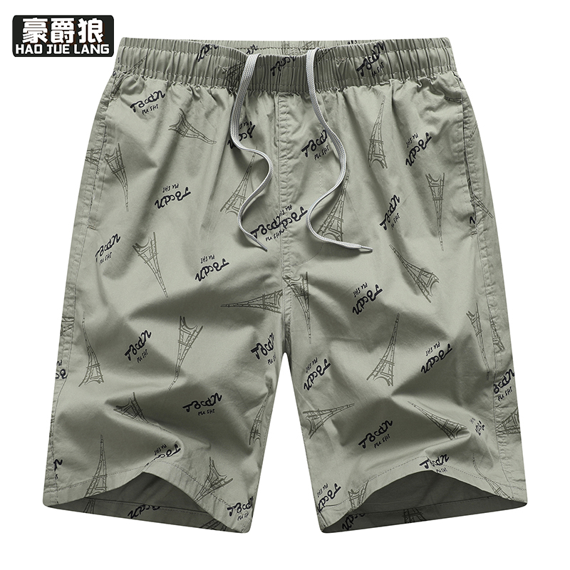 12108438.夏季纯棉沙滩裤男中裤外穿居家宽松印花休闲短裤男士五分裤子