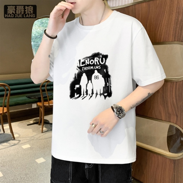 12108472.短袖男生夏季t恤新款美式夏天潮牌半袖宽松重磅纯棉上衣体恤男款