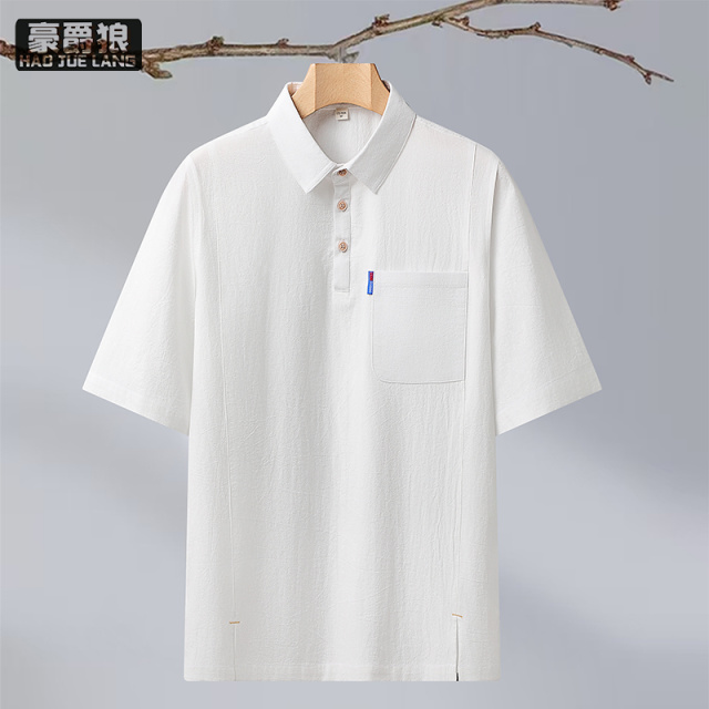 12108397.夏季短袖polo衫男士仿棉麻个性潮流半袖百搭翻领宽松中国风上衣