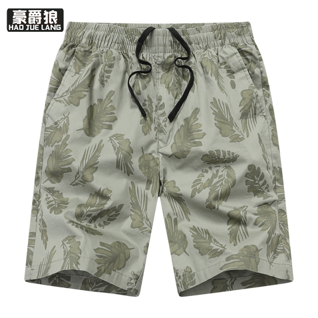 12108454.夏季休闲短裤男士外穿宽松大码纯棉大裤衩时尚海边度假印花沙滩裤