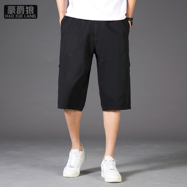 12113610.夏季短裤男多口袋工装裤子中老年休闲裤男士纯棉七分裤薄