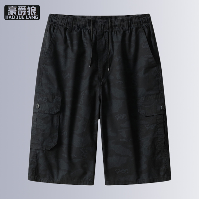 12113554.男士工装短裤夏季新款潮流宽松大码七分裤迷彩运动休闲裤子男