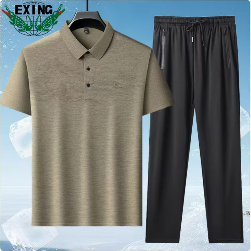 12646091.EXING男式时尚迪桑特冰丝POLO衫套装8818
