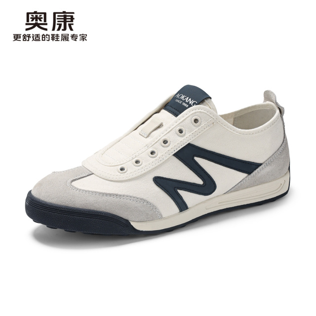 12168889.奥康男鞋秋季新款复古德训鞋休闲软底舒适百搭板鞋一脚蹬运动鞋