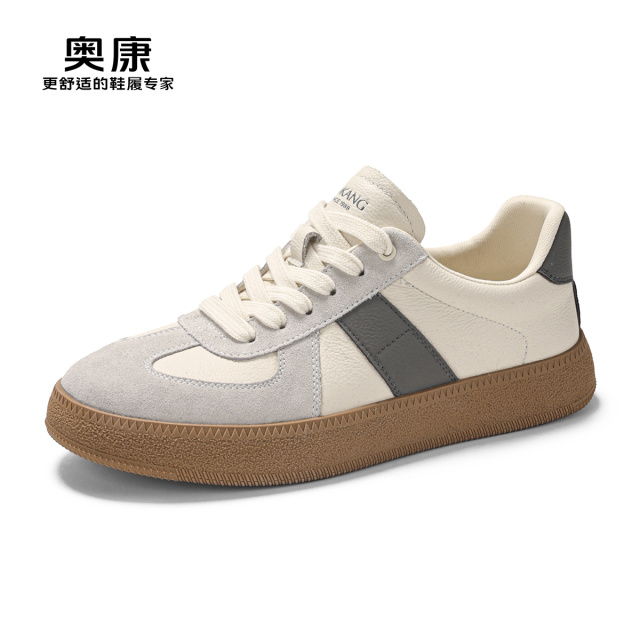 12169512.奥康小白鞋男春秋季新款复古德训鞋厚底休闲运动百搭舒适平底鞋