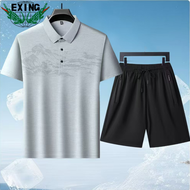12646079.EXING男式时尚迪桑特冰丝POLO衫套装