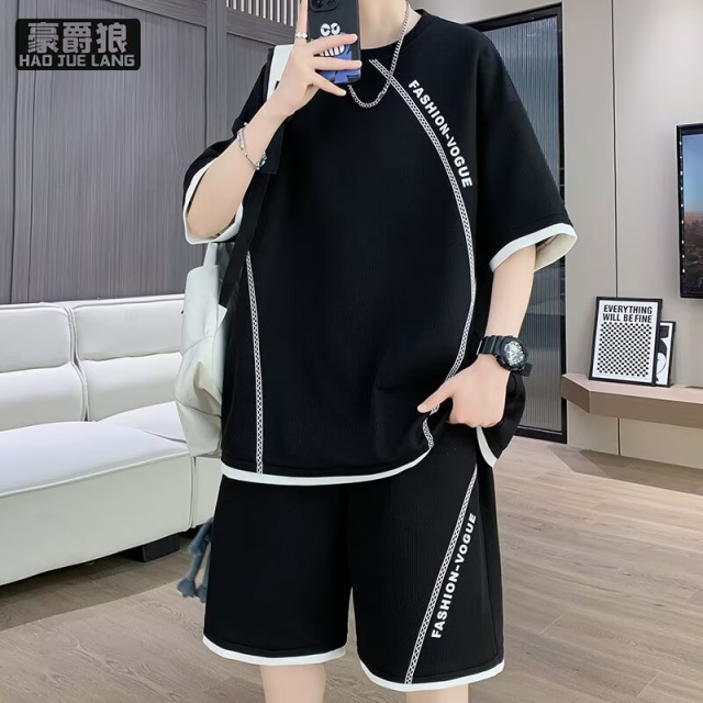 12113619.青少年夏季短袖t恤新款男孩衣服初高中学生大童休闲运动套装