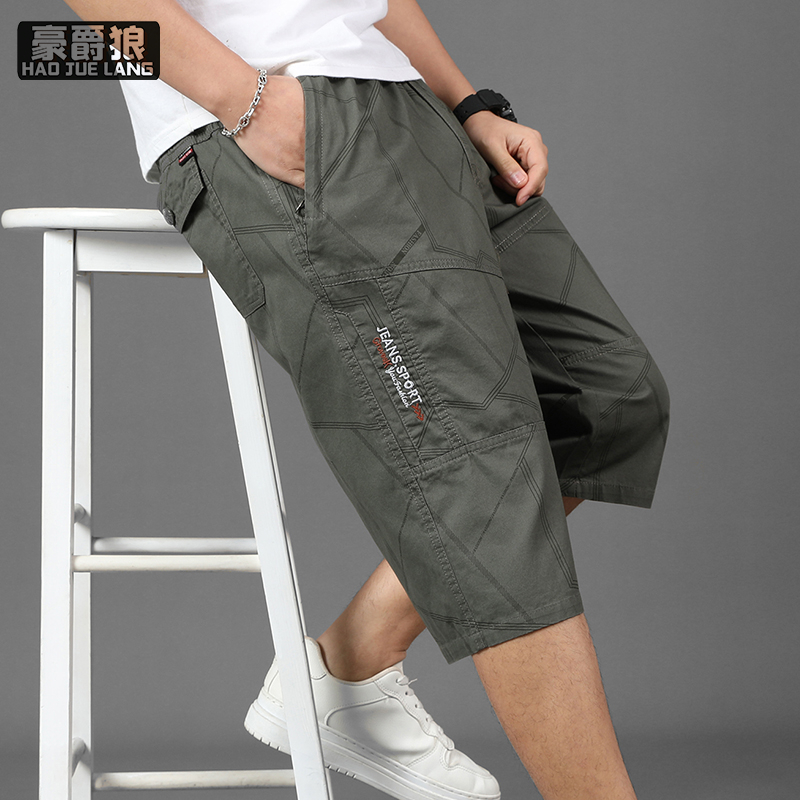 12113656.夏季新款男士纯棉七分裤中老年人格子中裤爸爸装短裤休闲宽松裤子