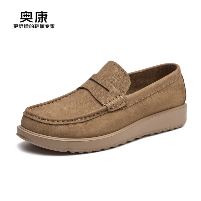 12202660.奥康男鞋秋季新款舒适软底豆豆鞋真皮商务休闲一脚蹬乐福鞋