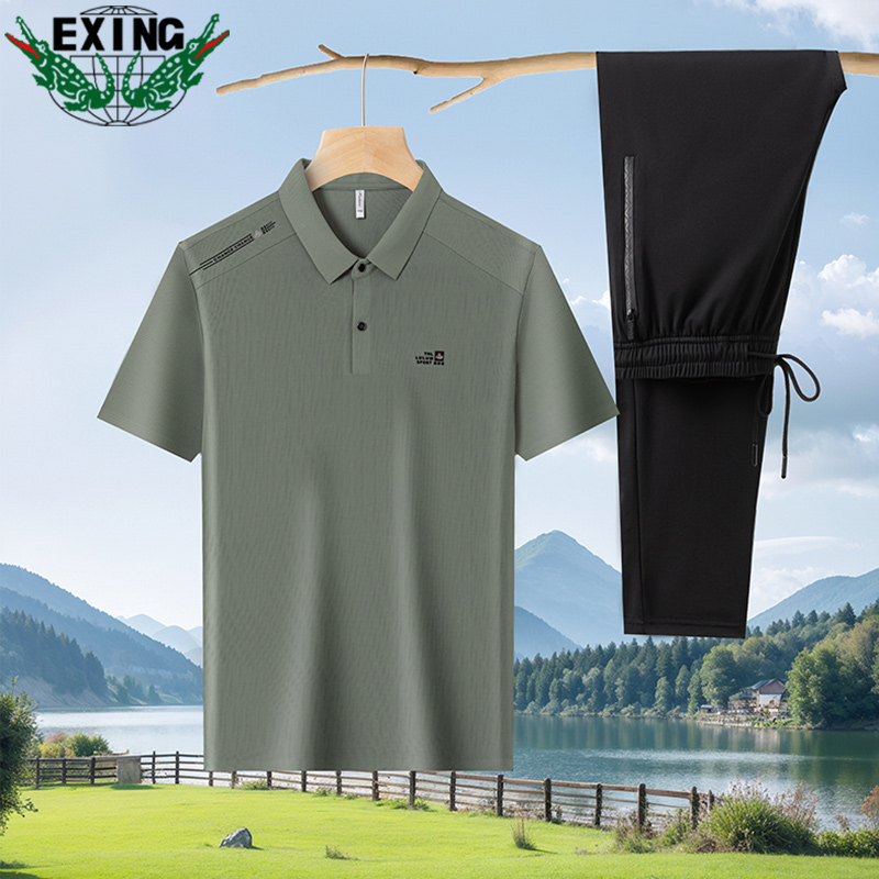 12646103.EXING男式夏季时尚休闲POLO衫套装