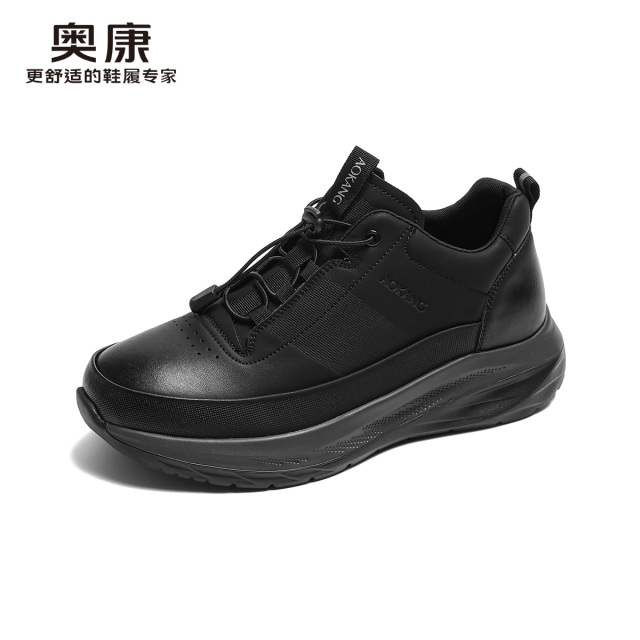 12169498.奥康男鞋春秋新款厚底内增高休闲运动鞋真皮透气舒适男士运动鞋