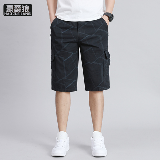 12113565.夏季工装拉链口袋短裤男士薄款宽松纯棉中裤潮流休闲七分裤子