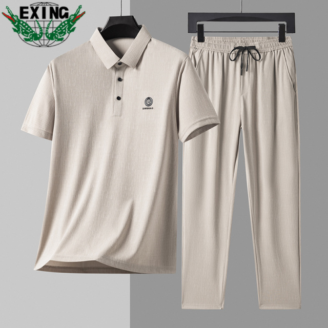 12646092.EXING男士时尚冰丝短袖POLO衫套装