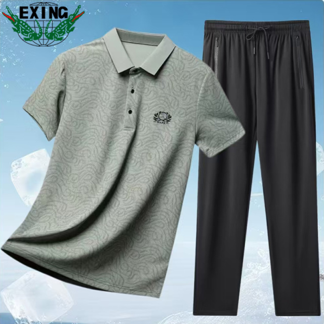 12646107.EXING男式时尚冰丝POLO衫套装8831