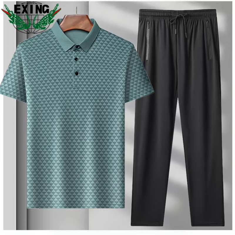 12646088.EXING男式时尚休闲冰丝POLO衫套装