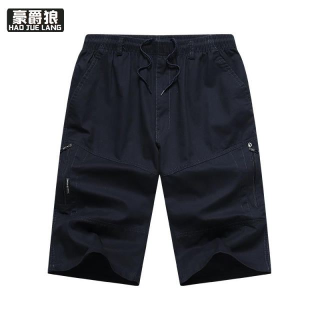12113615.夏季休闲工装裤男士薄款纯棉七分裤多口袋水洗棉短裤宽松大码拉链