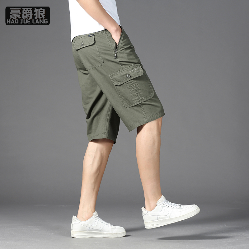 12113561.100%全棉工装七分裤男士多口袋宽松夏季纯棉美式休闲7分短裤