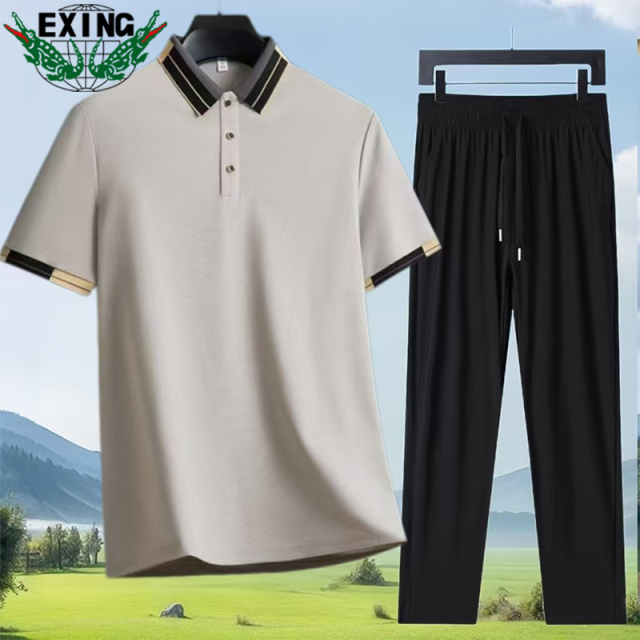 12646104.EXING男式时尚冰丝POLO衫套装8829