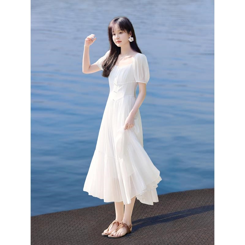 12142745.【沫晗依美】【白月光初恋小白裙】浪漫优雅收腰显瘦飘逸感连衣裙
