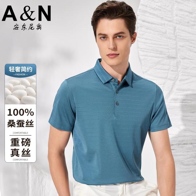 12142672.【100%桑蚕丝】重磅真丝polo衫男亲肤夏季男士短袖t恤