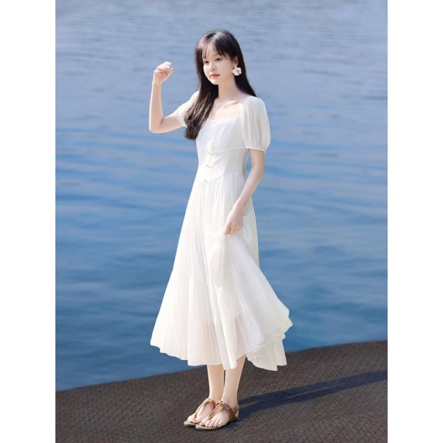 12142745.【沫晗依美】【白月光初恋小白裙】浪漫优雅收腰显瘦飘逸感连衣裙