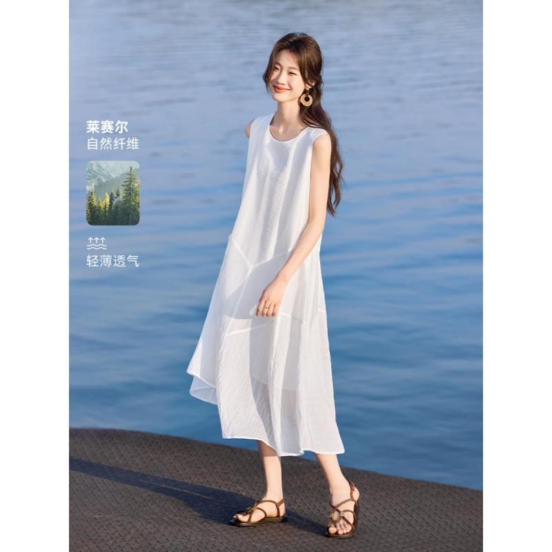 12145578.【沫晗依美】【法式海边度假风显瘦A字型无袖连衣裙】连衣裙