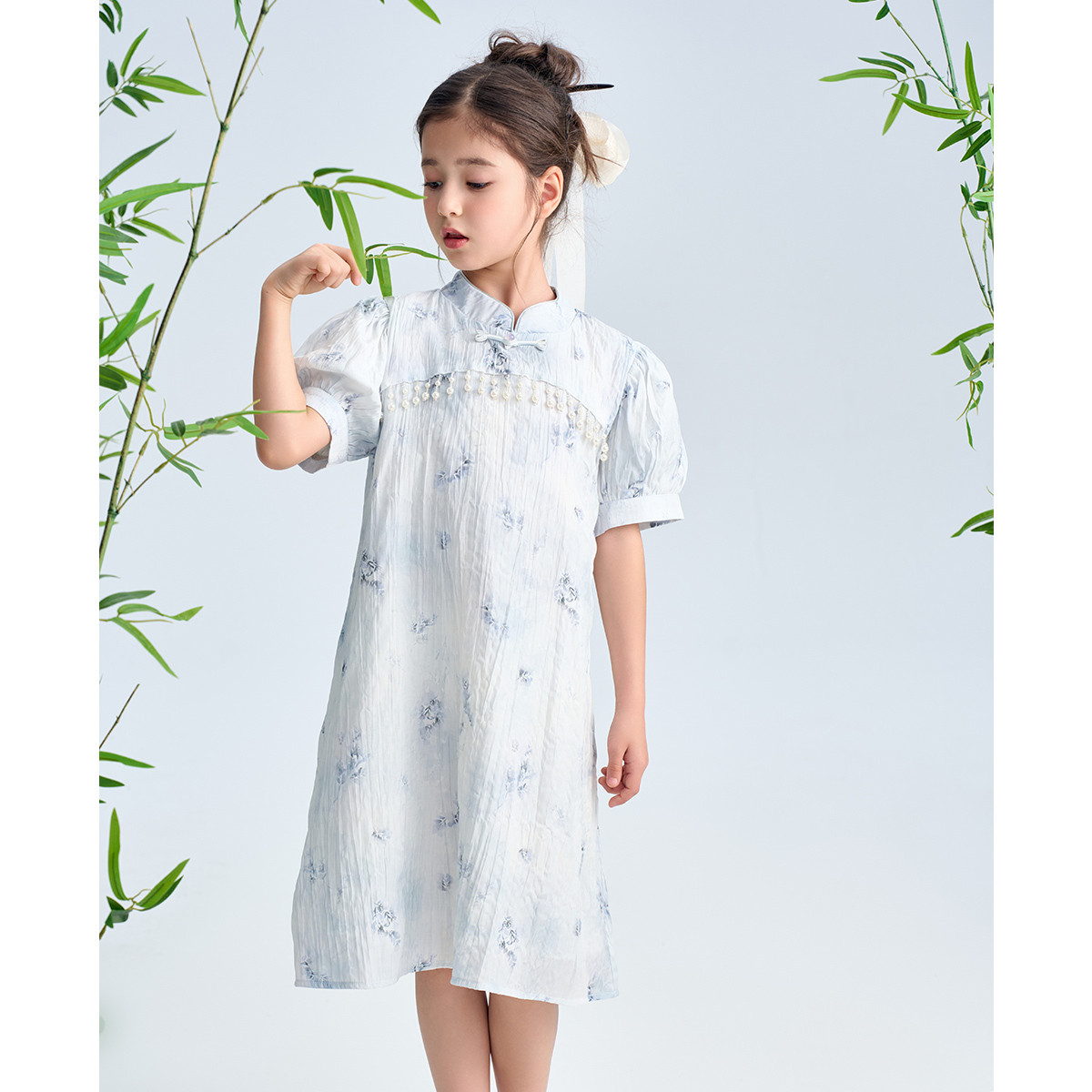 12154203.【新中式旗袍裙】女大童国风盘扣连衣裙中秋节初高中生少女裙子