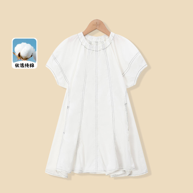 12155044.【解构设计感明线连衣裙】女童夏季新品泡泡袖A字宽松纯棉公主裙