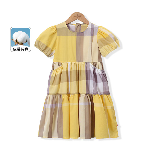 12154460.【经典格纹短袖连衣裙】儿童纯棉夏季新品公主裙洋气时尚薄款潮裙