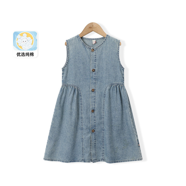 12154240.女童轻薄款水洗牛仔连衣裙夏季新款洋气中大童韩版宽松无袖背心裙