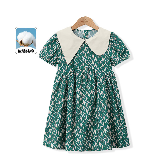 12154409.【不规则翻领连衣裙】女童夏季小清新碎花纯棉舒适中大童棉布裙子