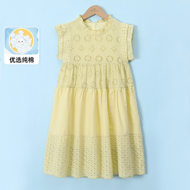 12155065.【重工刺绣连衣裙】女大童夏季新款荷叶领小飞袖高级感法式公主裙