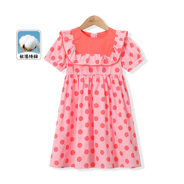 12154461.【纯棉花边波点连衣裙】女童棉布裙夏季甜美小女孩韩版洋气公主裙