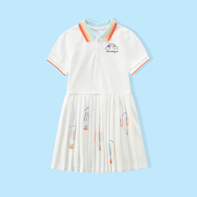 12154473.【彩虹领印花Polo裙】学院风polo裙时尚彩虹领女童连衣裙轻薄透气