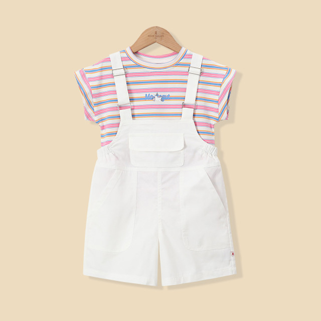 12154250.【多巴胺穿搭】女童条纹T背带裤两件套夏季新品时尚洋气休闲套装