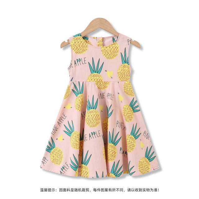 12154353.【印花菠萝纯棉背心裙】洋气儿童时尚休闲公主裙女童夏季连衣裙潮