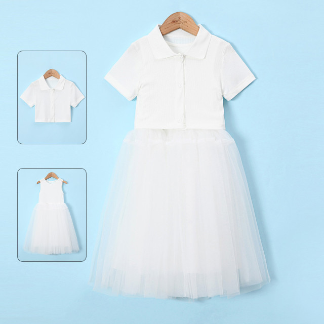 12155063.【冰丝短袖开衫+背心蓬蓬网纱连衣裙】女童夏季礼服两件套公主裙