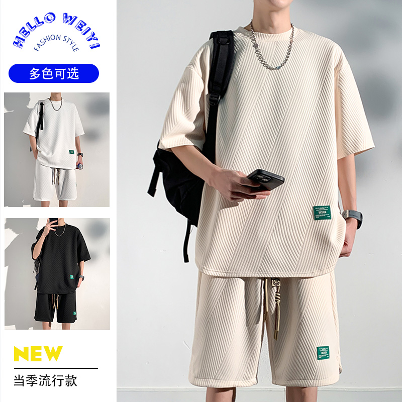12161426.七玻威夏季上新男式港风五分裤潮牌休闲套装【七玻威男装XJ】
