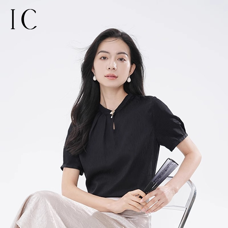 12165594.灯笼袖圆领镂空设计衬衫上衣女夏季显瘦舒适气质洋气小衫衬衣