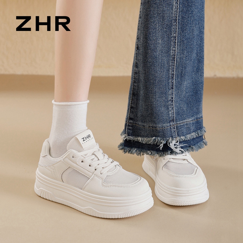 12735896.【ZHR则则】小白鞋圆头系带厚底女鞋[PU+网布]