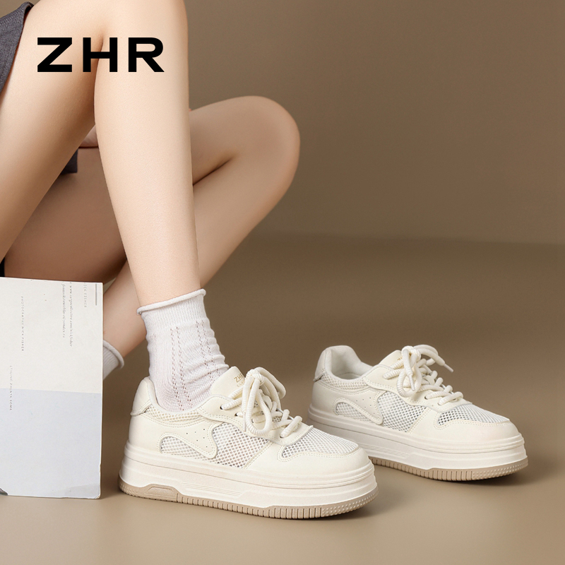 12735888.【ZHR则则】小白鞋圆头系带厚底女鞋[PU+网布]
