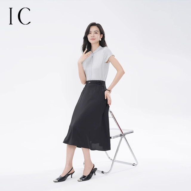 12165604.法式腰带收腰显瘦舒适半身裙女垂坠感长裙百搭休闲新款夏季裙子