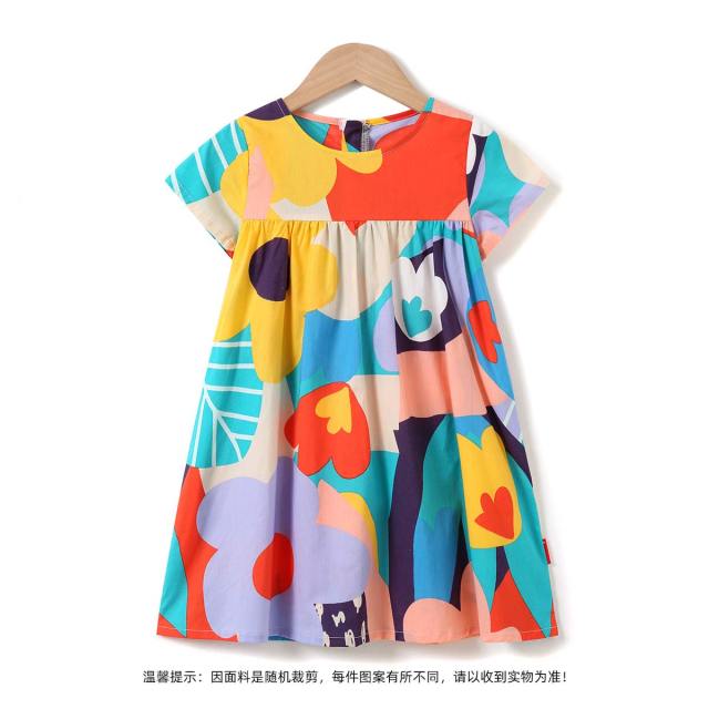 12165953.【花朵撞色棉布裙】夏季新品洋气儿童休闲公主裙女童宽松纯棉裙子