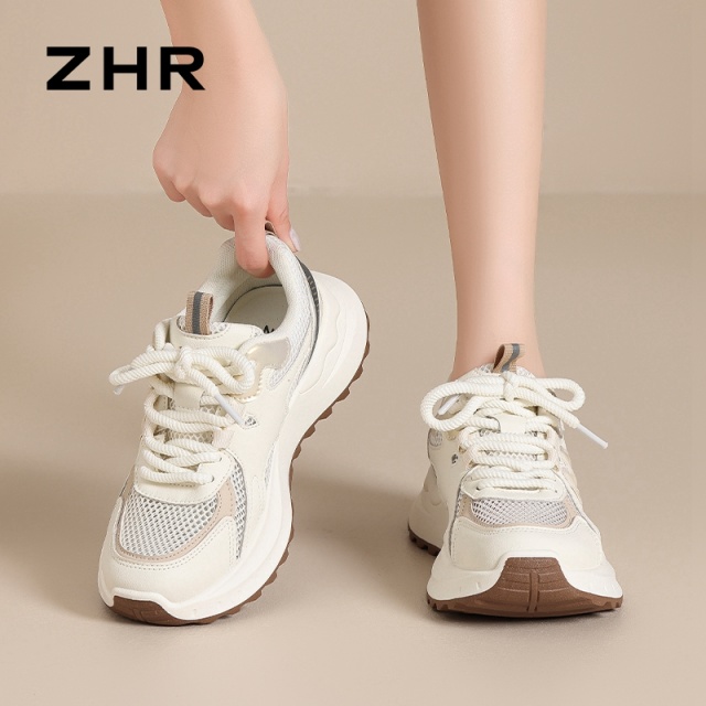 12735885.【ZHR则则】阿甘鞋圆头系带厚底女鞋[PU+网布]
