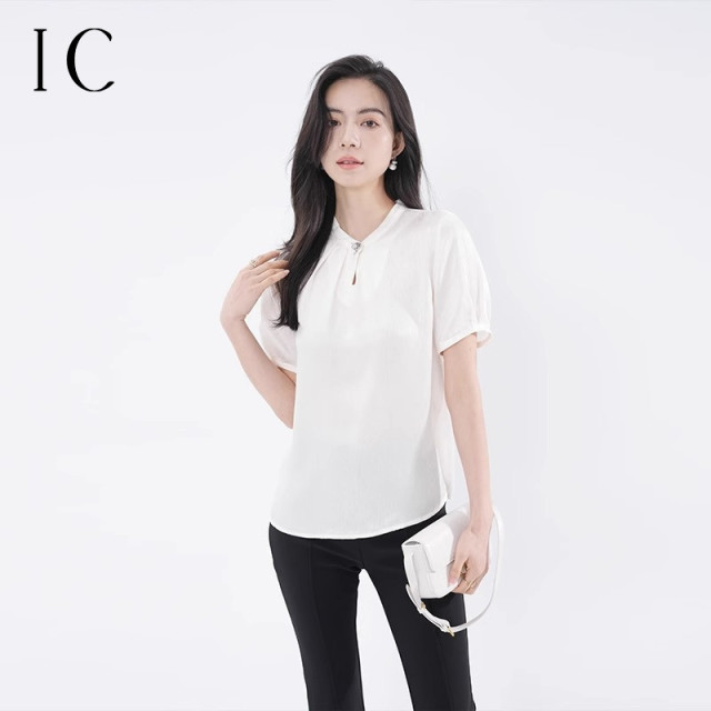 12165594.灯笼袖圆领镂空设计衬衫上衣女夏季显瘦舒适气质洋气小衫衬衣